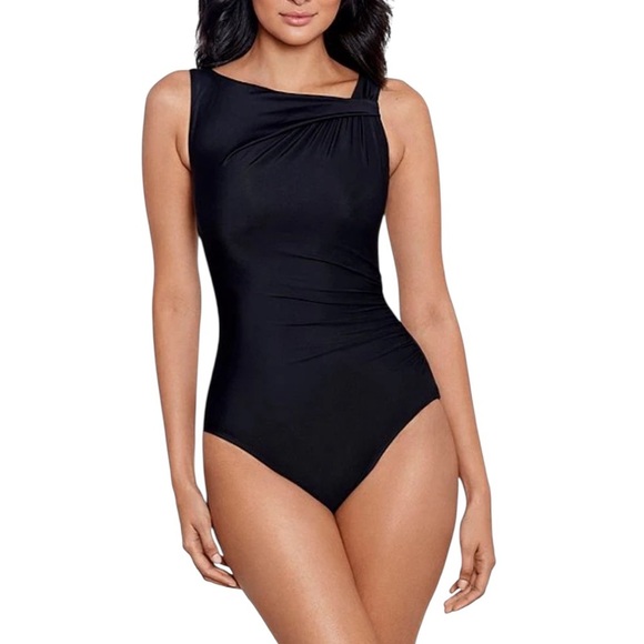 NWT Miraclesuit Slimming Rock Solid Avra One Piece Swimsuit Black Size 12 - Picture 3 of 13